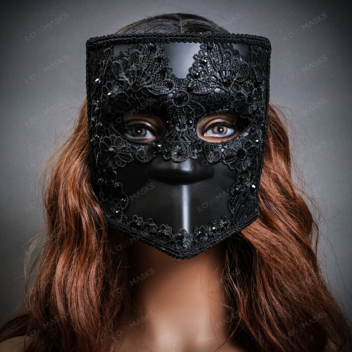 Bauta Full Face White Venetian Party Mask Masquerade - Black 